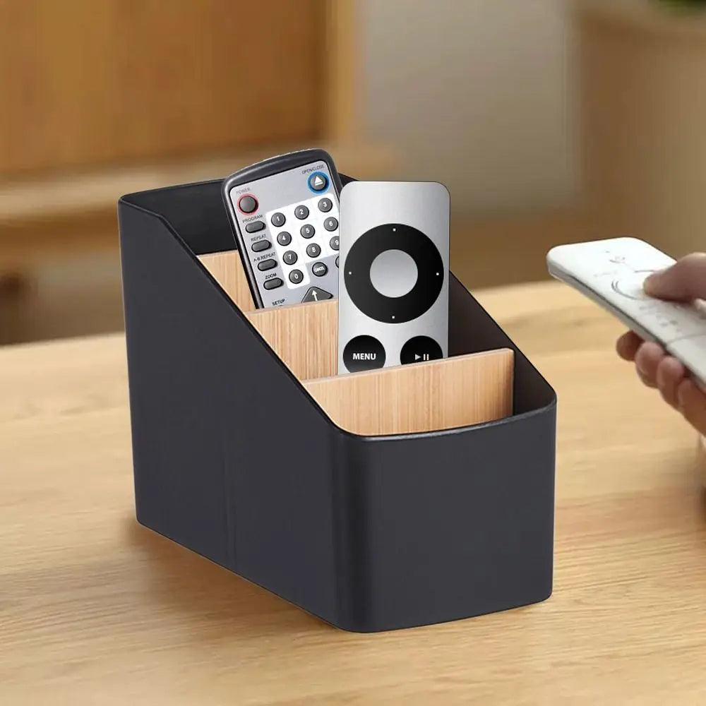 Tiered Remote and Desk Organizer with Wood Dividers