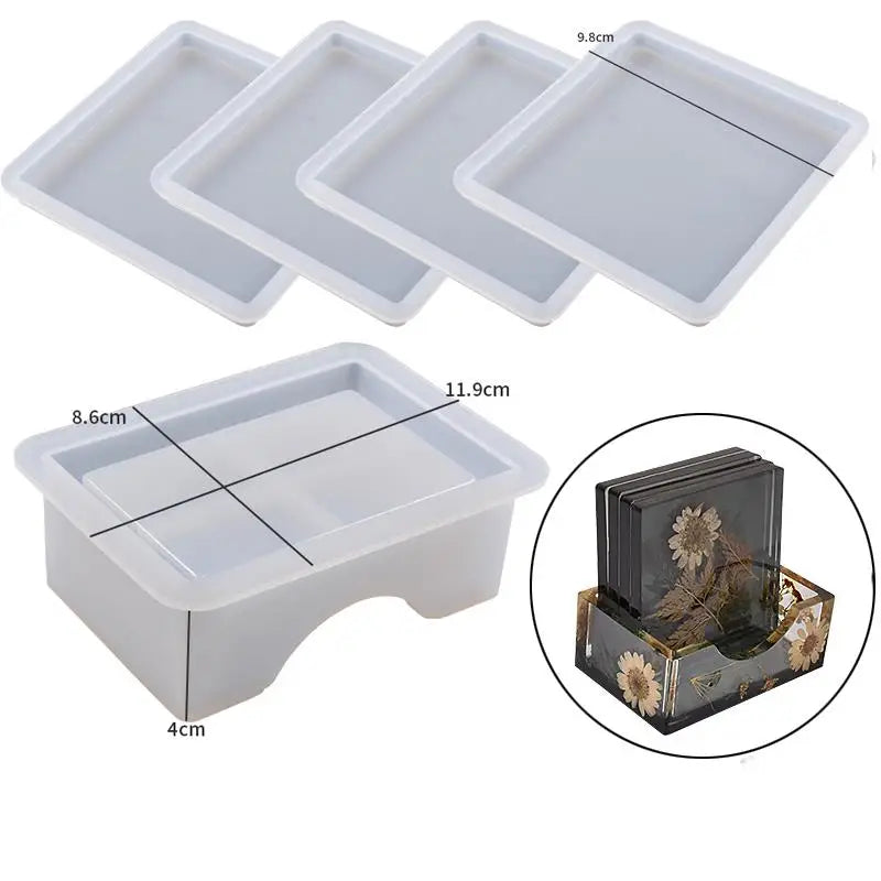 Resin Coaster Silicone Mold Set with Holder – Round, Square & Octagon DIY Drink Coaster Molds for Living Room & Gift-Making