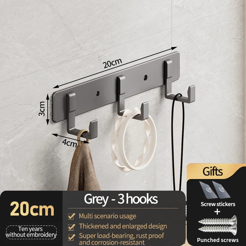 Aluminum Wall-Mounted Multi-Hook Rack for Entryway, Kitchen, or Bathroom