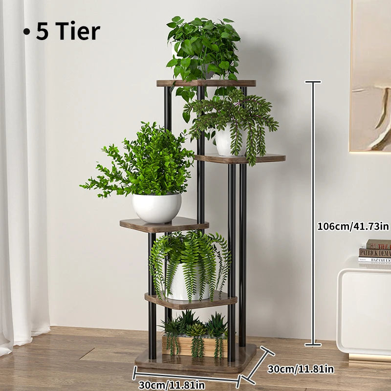 Multi-Tier Wooden Plant Stand for Living Room, Balcony or Entryway – 4, 5, or 6 Tiers in Black or White