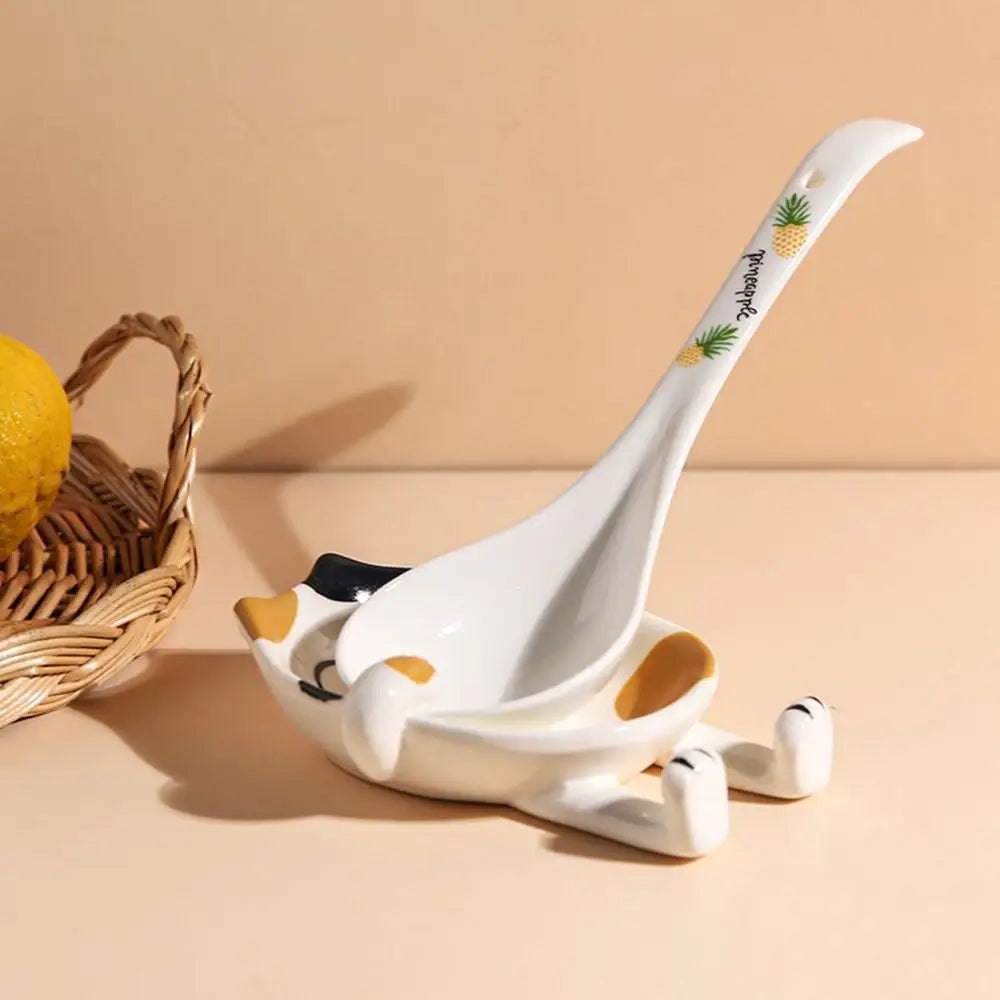 Miko Cat Ceramic Spoon Rest – Cute Kitchen Utensil Holder