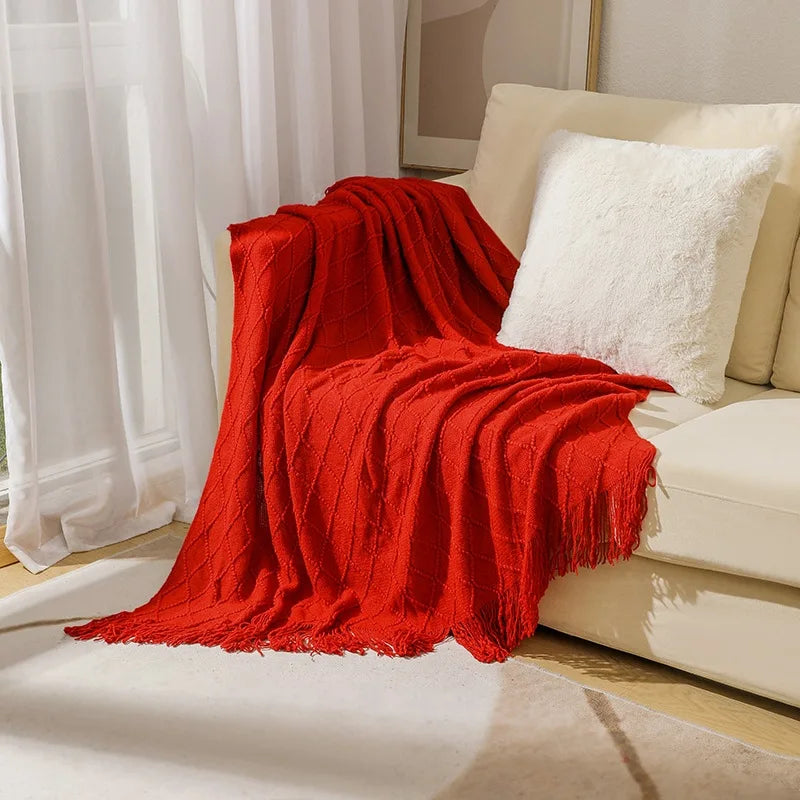 Arlo Textured Knit Throw Blanket with Tassels