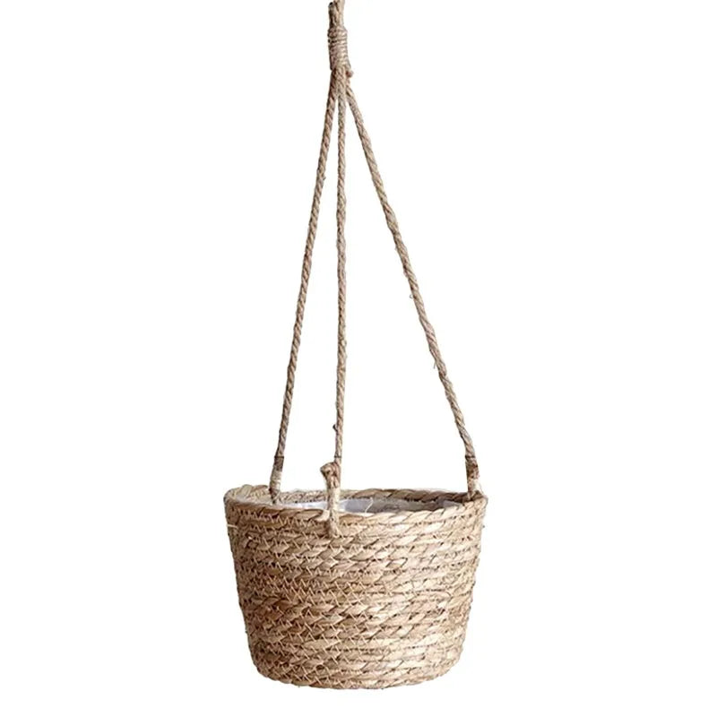 Woven Jute Hanging Basket Planter with Liner for Indoor or Porch Use