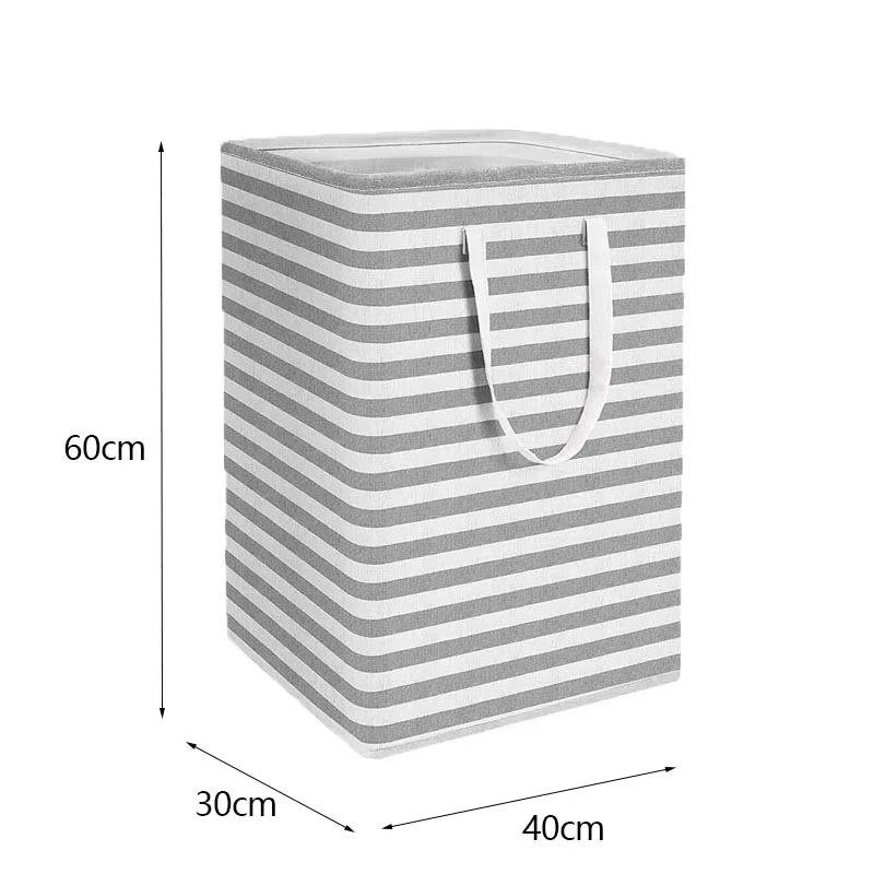 Large 75L Collapsible Striped Laundry Hamper with Handles for Bedroom, Bathroom, or Dorm