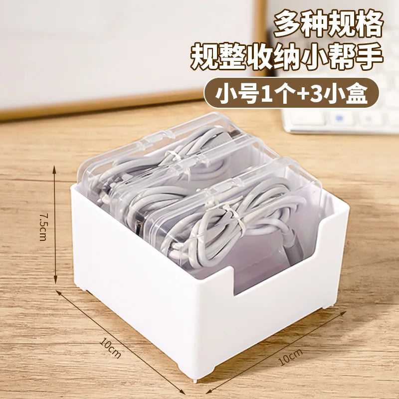 Clear Compartment Cable Organizer Box for Desk and Drawer Storage