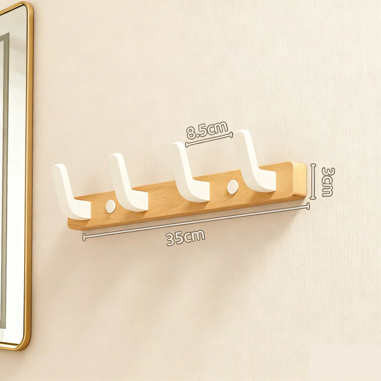 Wall-Mounted Wood and Metal Coat Rack with Hooks for Entryway or Bedroom