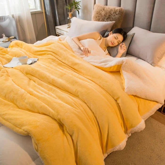 Winter Double-Sided Sherpa Fleece Bed Blanket with Quilt Cover Option