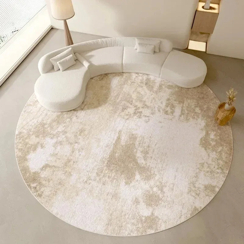 Briar Round Abstract Neutral Flannel Rug for Living Room, Bedroom & Entryway (40cm–120cm)