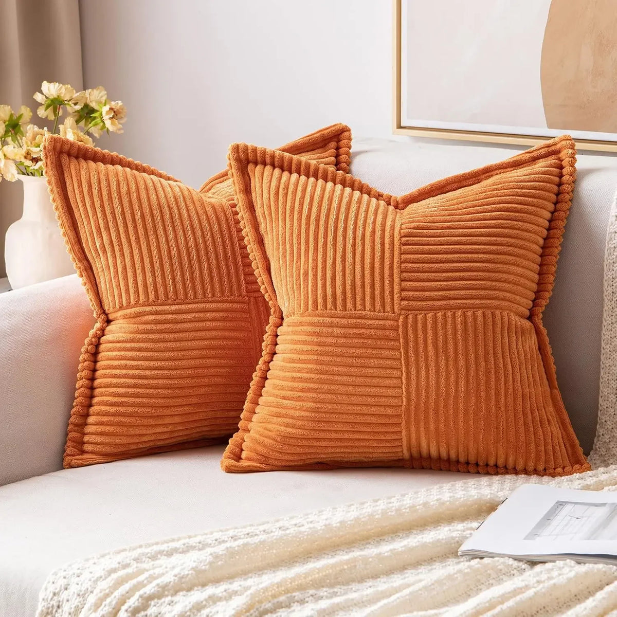 Corduroy Striped Throw Pillow Cover for Living Room & Holiday Decor – 18x18 Inch, Soft Textured, Multiple Colors