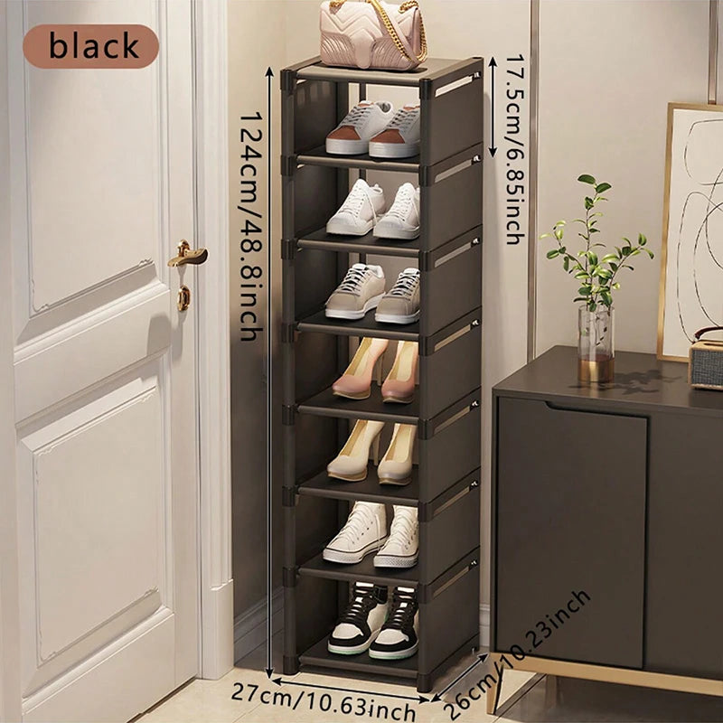 Slim Multi-Tier Metal Shoe Rack for Entryway or Closet—6 or 8 Shelf Narrow Organizer