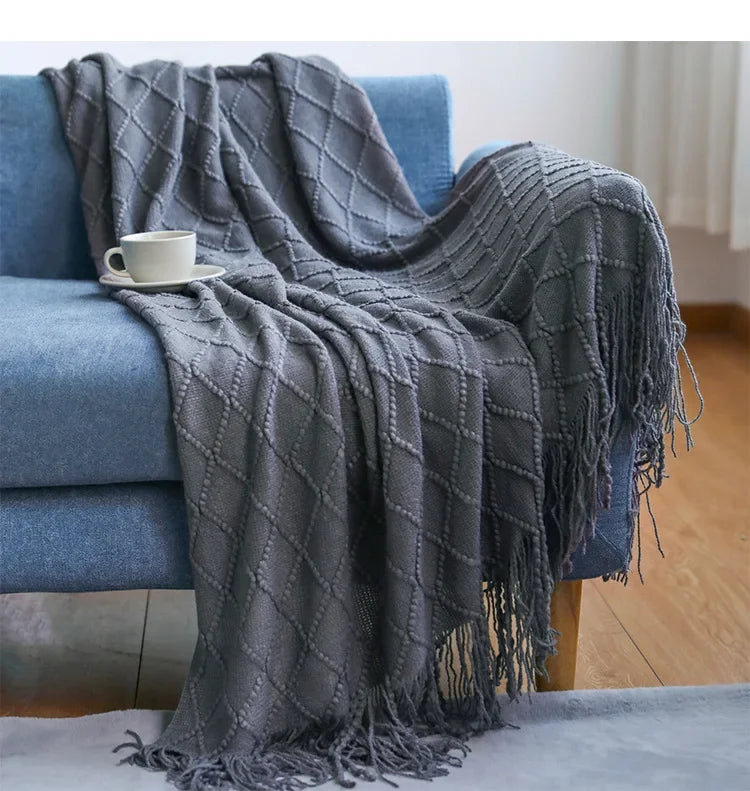 Arlo Textured Knit Throw Blanket with Tassels