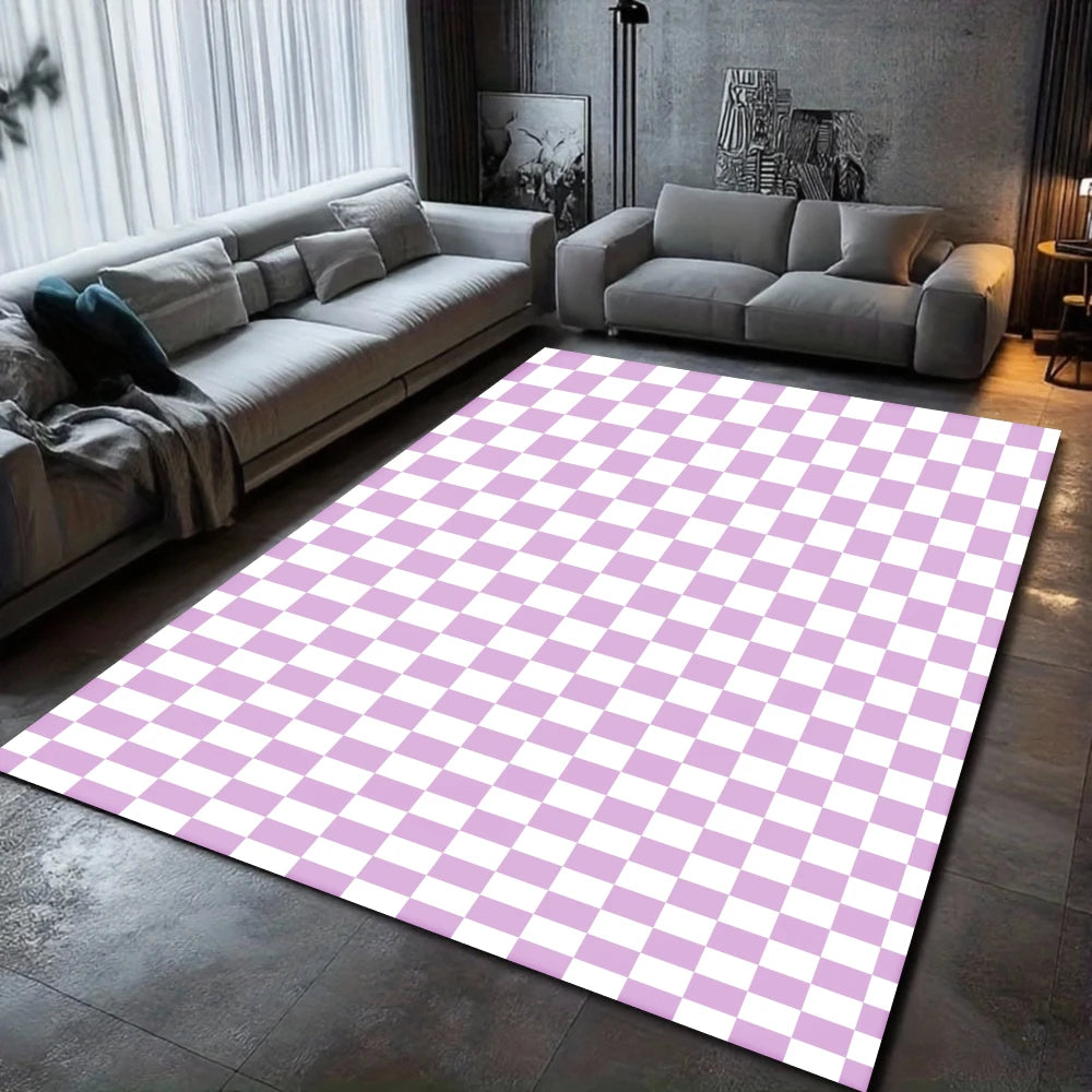Washable Checkered Area Rug for Living Room, Bedroom, or Kitchen – Soft Low-Pile, Non-Slip Backing, Multiple Colors & Sizes