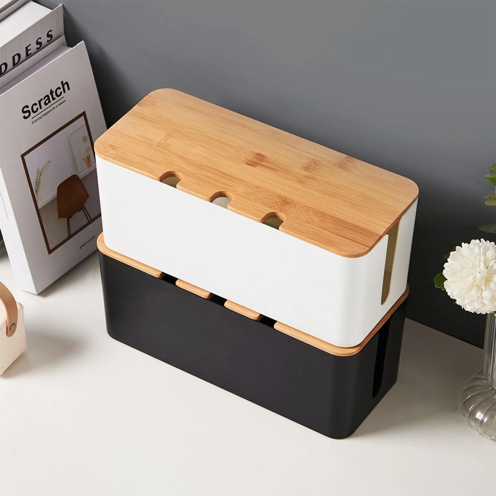 Wooden-Style Cable Management Box with Lid