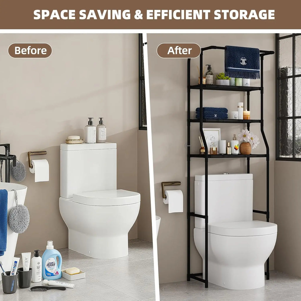 3-Tier Freestanding Over-Toilet Shelf with Towel Bar