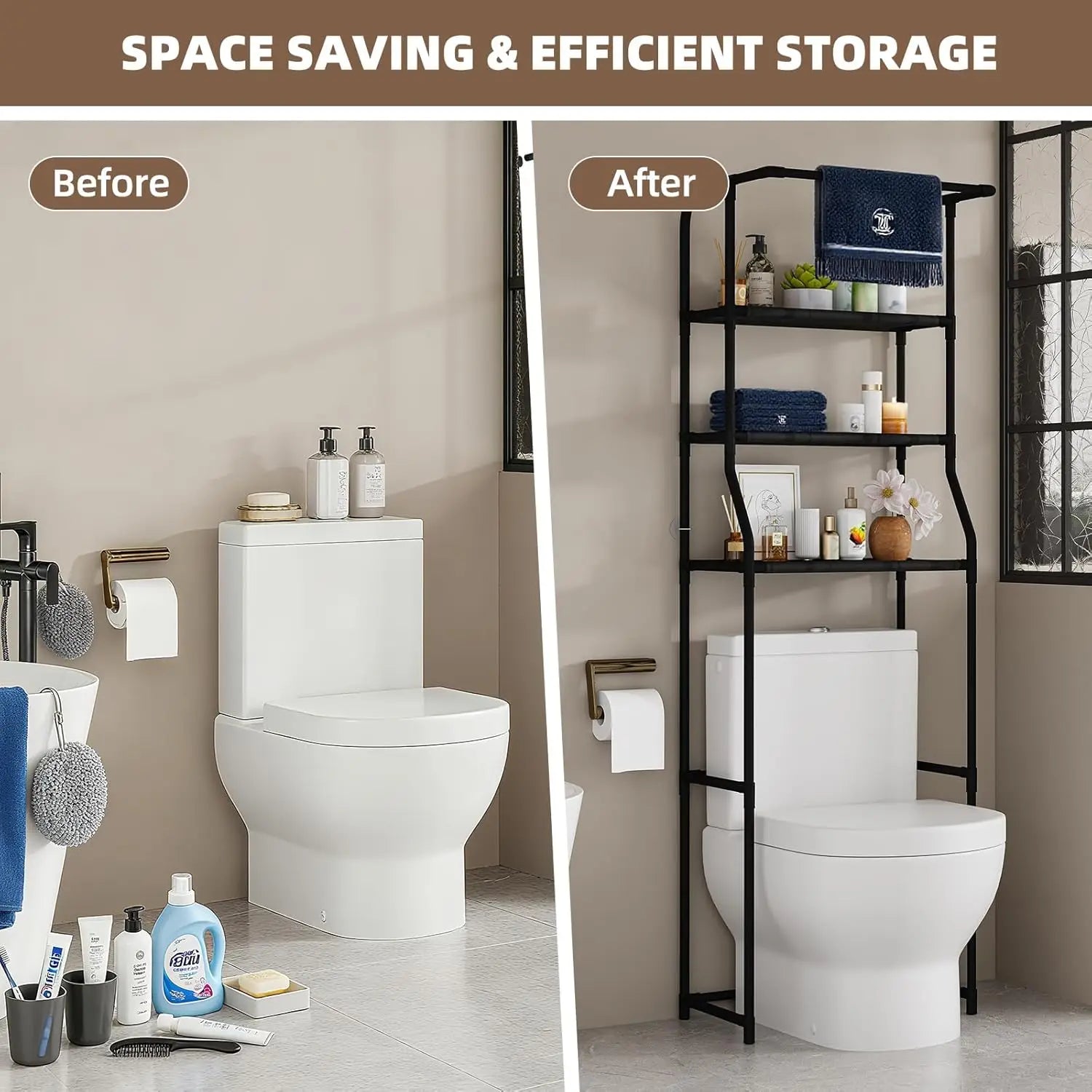 3-Tier Freestanding Over-Toilet Shelf with Towel Bar