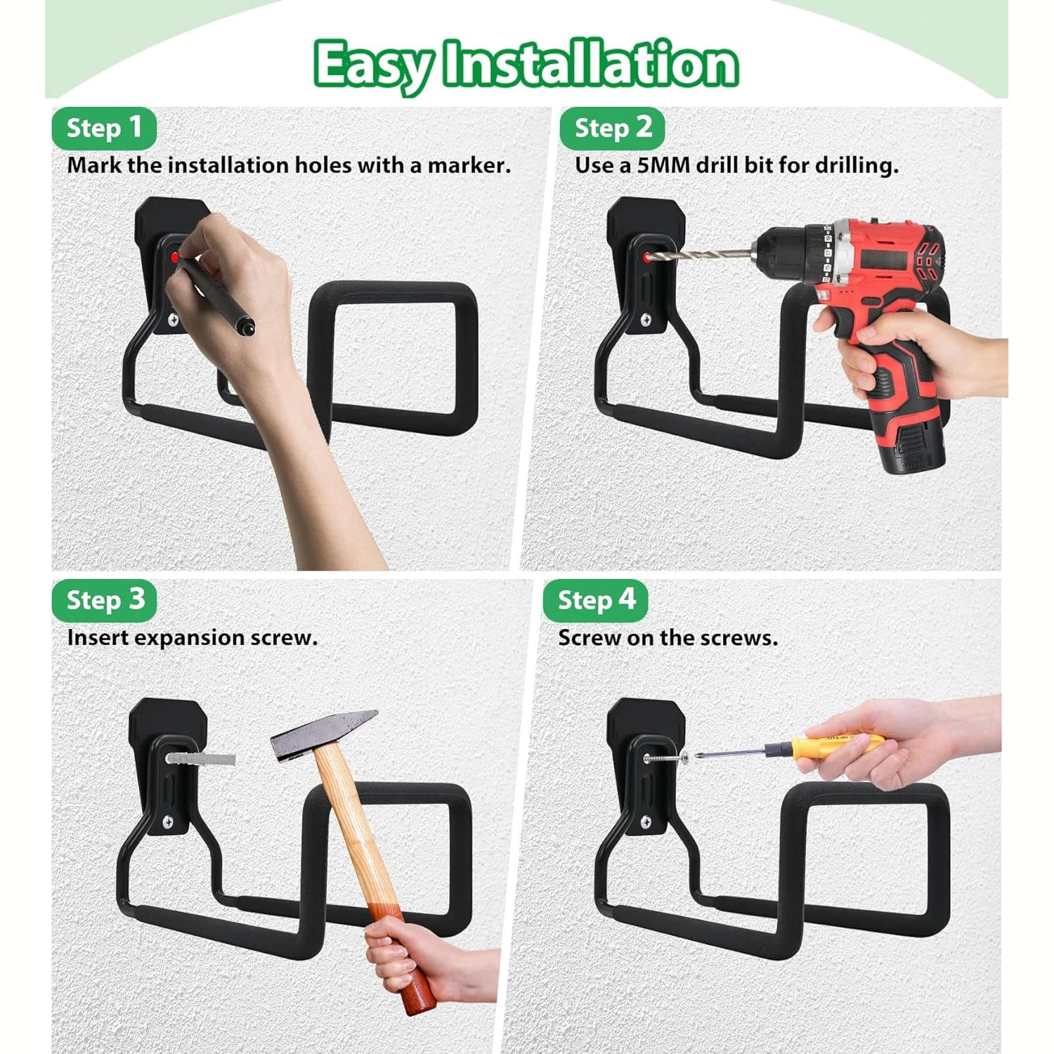 Wall-Mounted Metal Hose Holder for Garden, Garage, or Shed