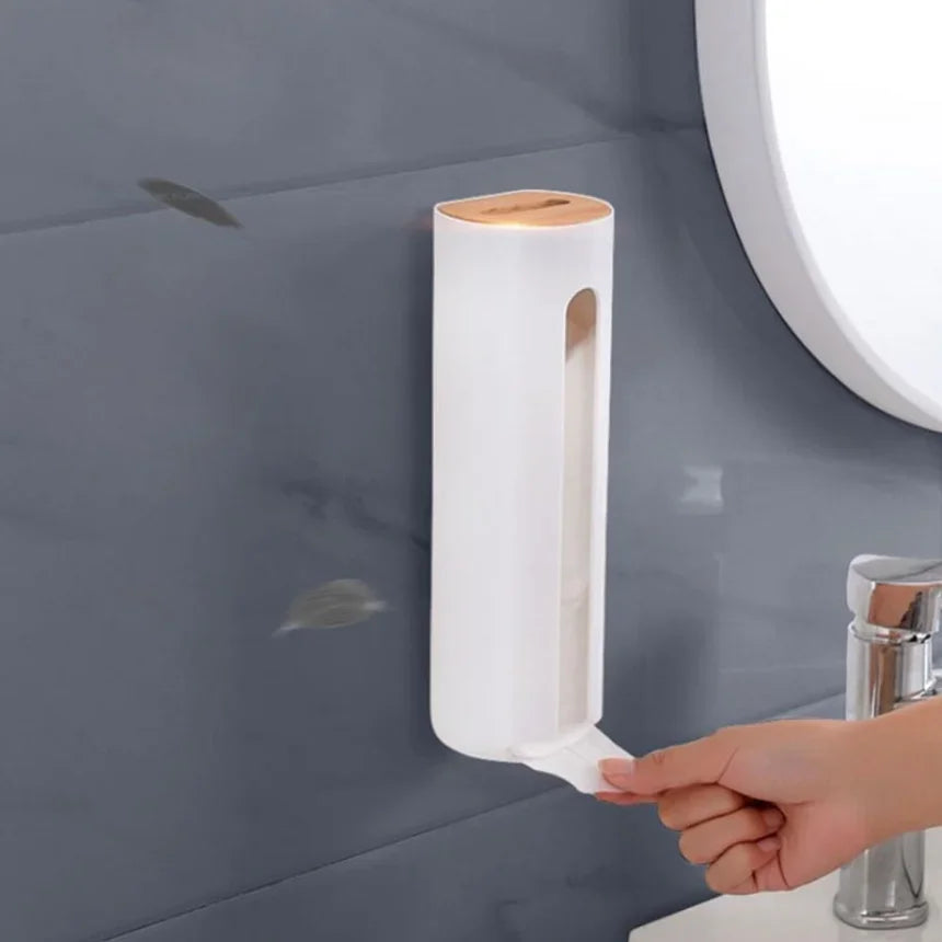 Wall-Mounted Cotton Pad Holder with Wood Top for Bathroom or Vanity
