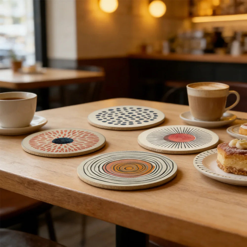 Moriyo Round Art Coaster Set – 6-Piece Heat Resistant Drink Coasters