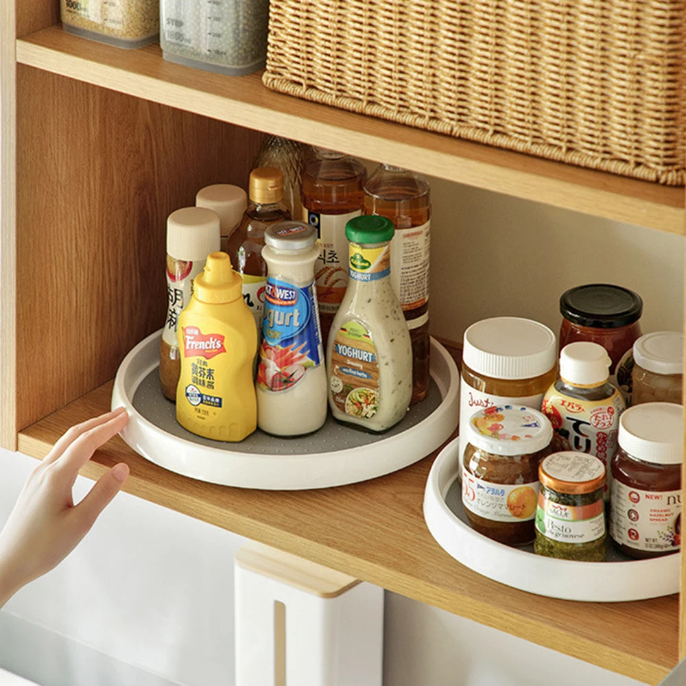Rotating Pantry Turntable Organizer – White & Gray