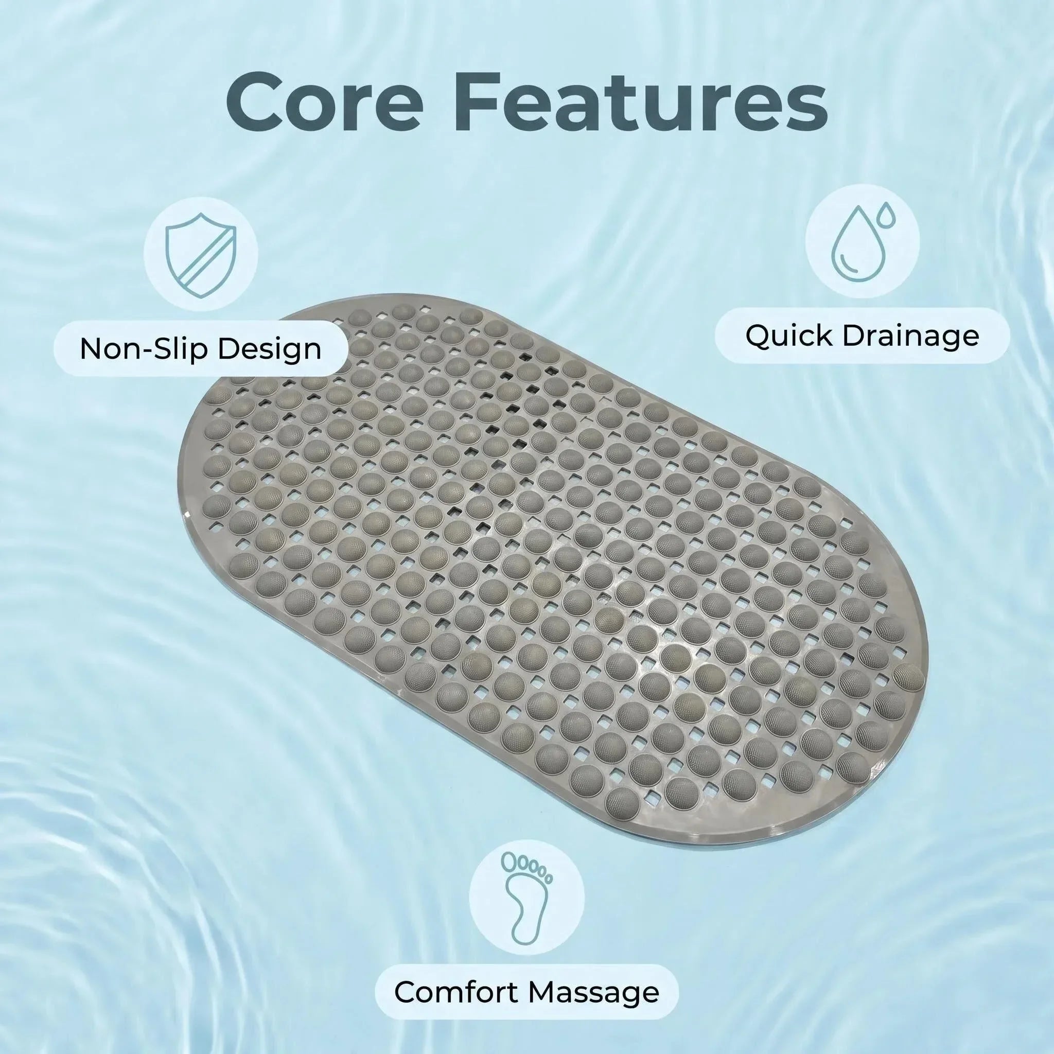 Oval Non-Slip Bath Mat with Suction Cups, 35x66cm