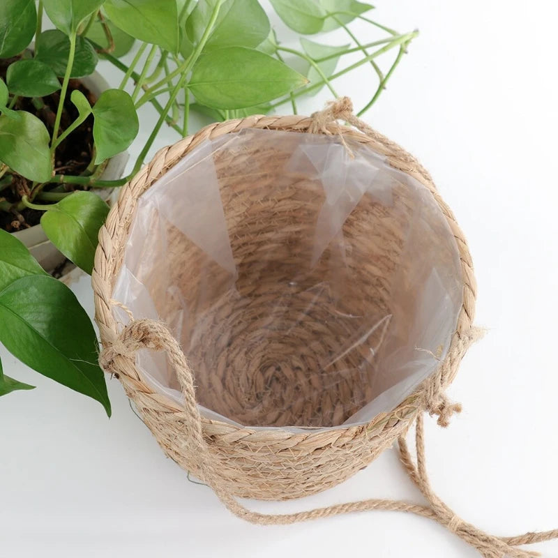 Woven Hanging Planter Basket with Jute Rope for Cozy Indoor or Porch Greenery