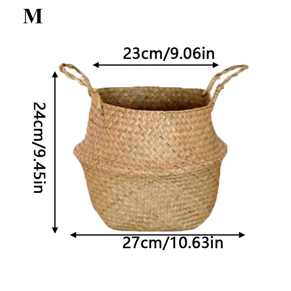 Handwoven Seagrass Plant Basket with Handles for Home Storage & Decor