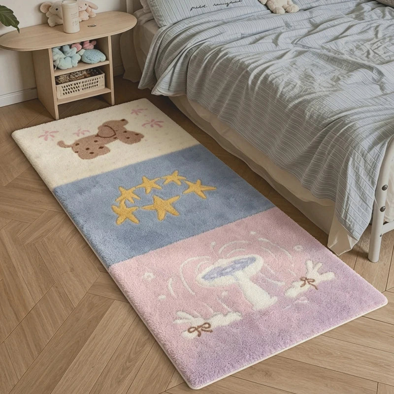 plush animal design runner rug with dog and stars print for bedroom