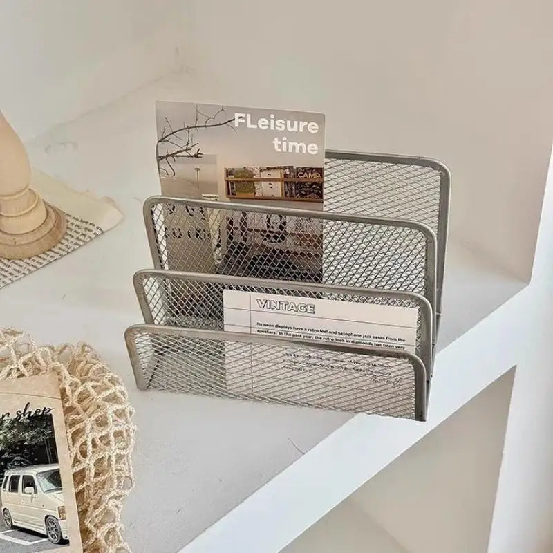 Metal Mesh Mail Organizer – 3-Slot Letter Holder (Set of 2)