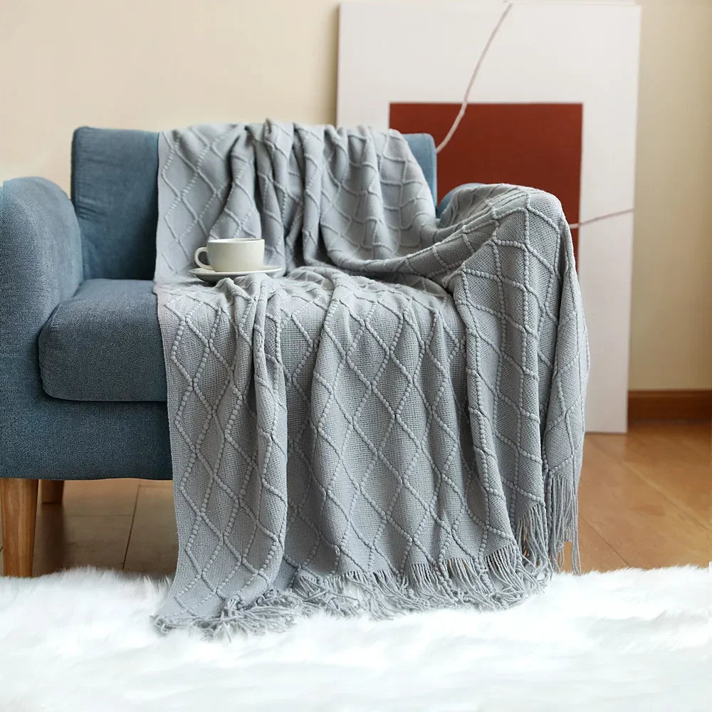 Arlo Textured Knit Throw Blanket with Tassels