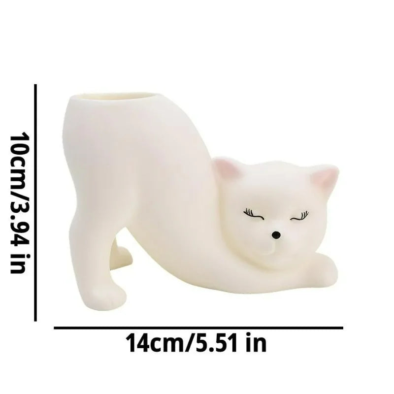 Stretching Cat PVC Planter & Desk Organizer