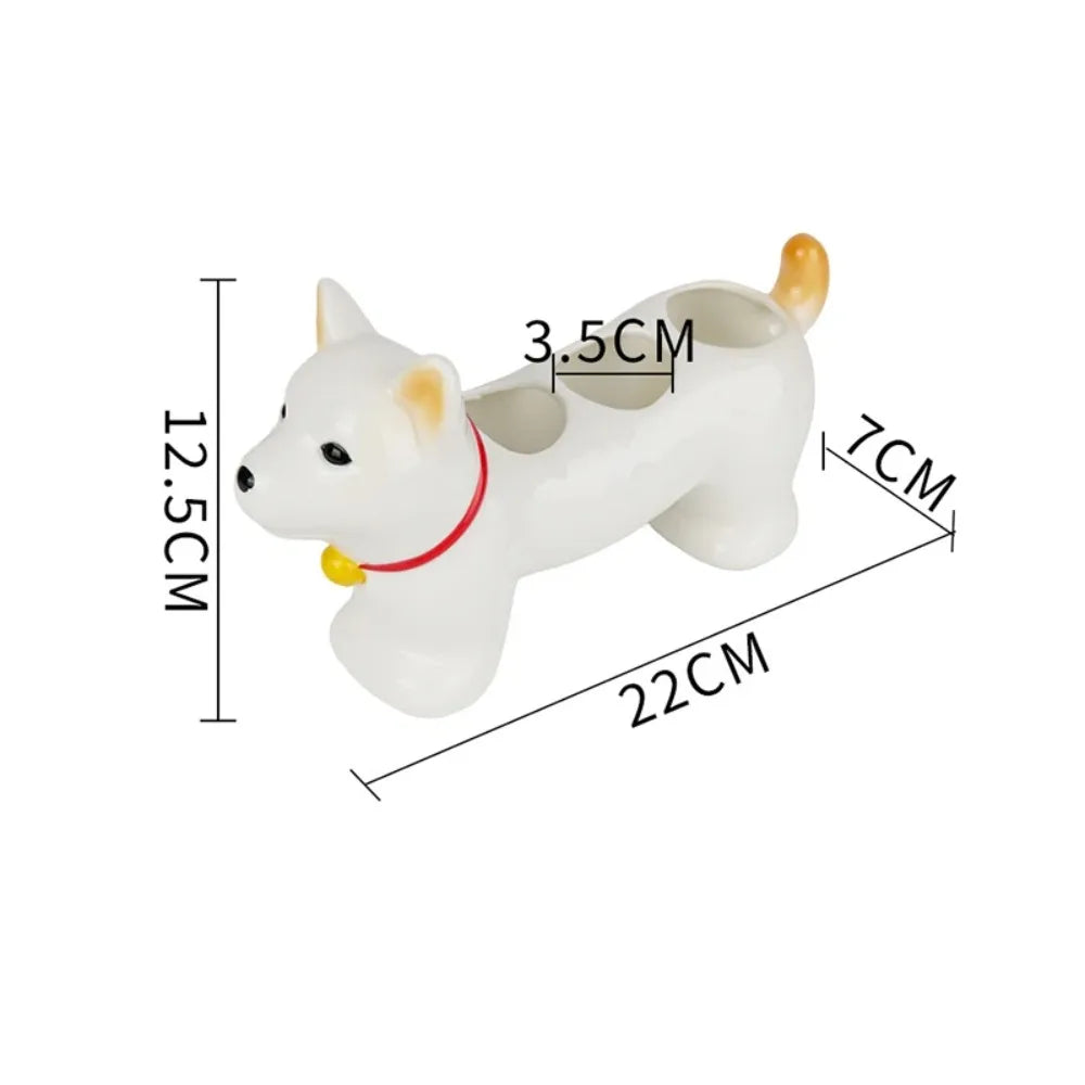 Dog-Shaped Ceramic Toothbrush Holder for Bathroom Counter