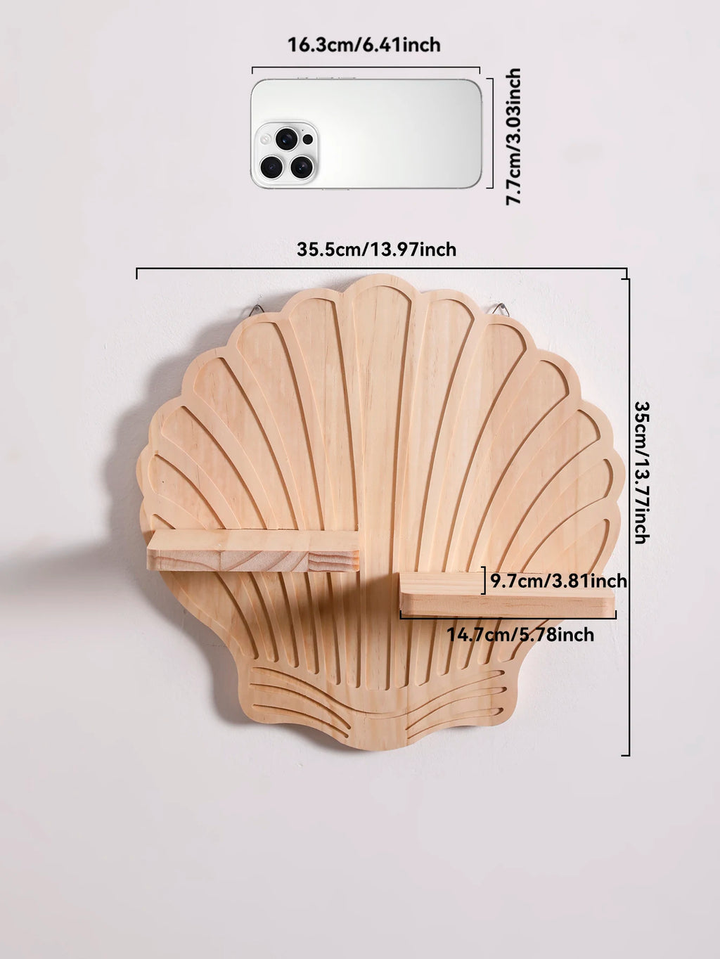Arden Seashell Wooden Wall Shelf for Bedroom & Living Room Floating Display