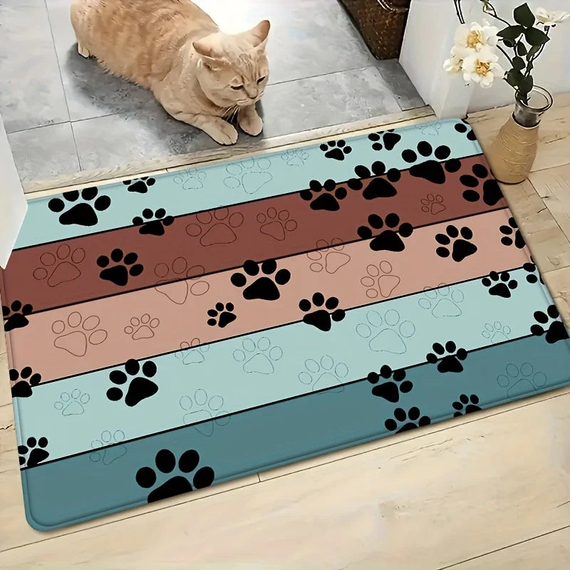 Absorbent Dog Paw Print Entryway Mat with Anti-Slip Backing for Muddy Paws & Pet-Friendly Homes