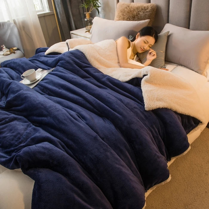 Winter Double-Sided Sherpa Fleece Bed Blanket with Quilt Cover Option