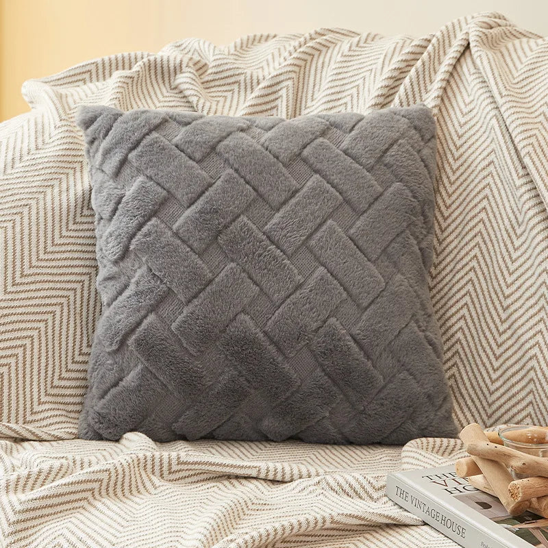 Plush Woven Throw Pillow Cover for Sofa or Bed, 45x45cm or 30x50cm