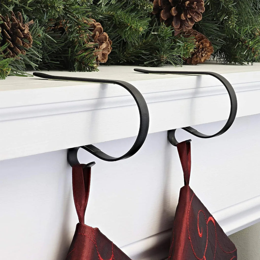 Adjustable Stainless Steel Stocking Holders for Fireplace Mantel, 2 or 4 Pack – Black, Gold, or Silver