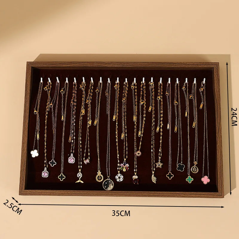 Wooden Jewelry Display Tray for Rings, Necklaces, Bracelets & Earrings