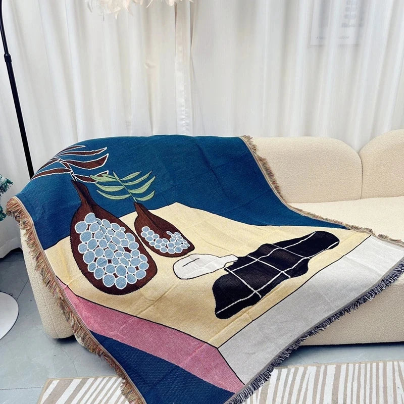 Mizuki Abstract Woven Throw Blanket with Tassels