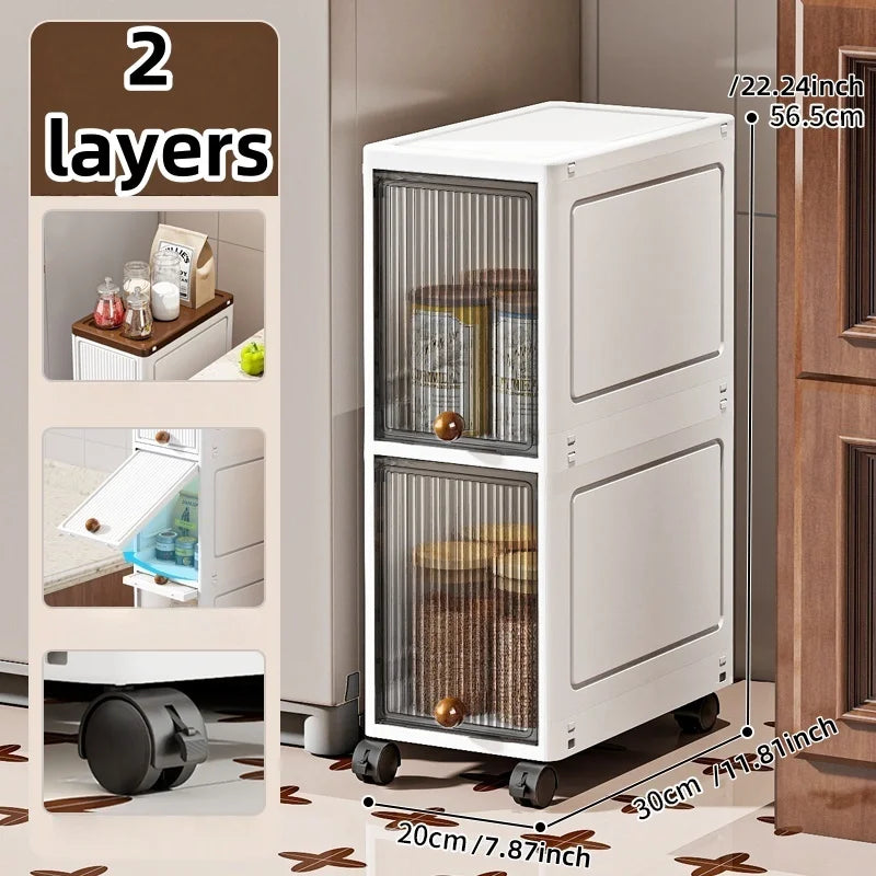 Slim Rolling Cabinet with Doors – 20cm Wide Storage for Kitchen or Bedroom