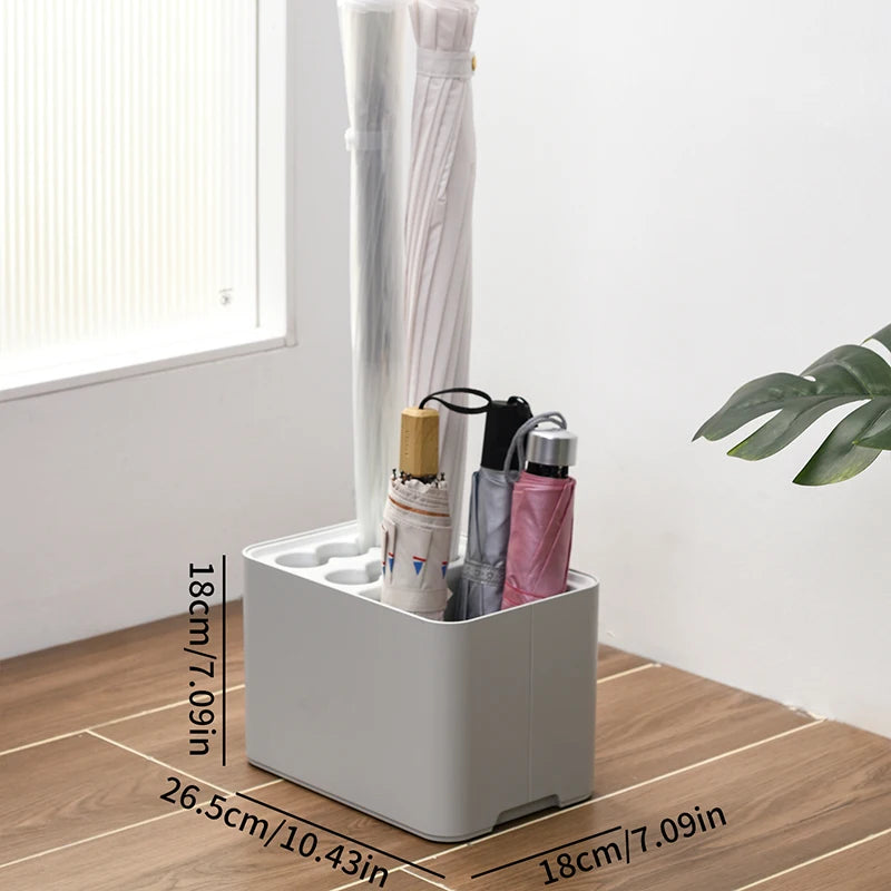 Corner Entryway Umbrella Stand with Drip Tray in Neutral Colors – Plastic Storage for Compact Spaces