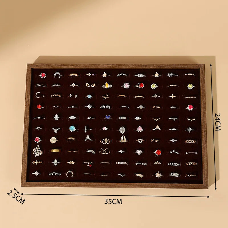 Wooden Jewelry Display Tray for Rings, Necklaces, Bracelets & Earrings