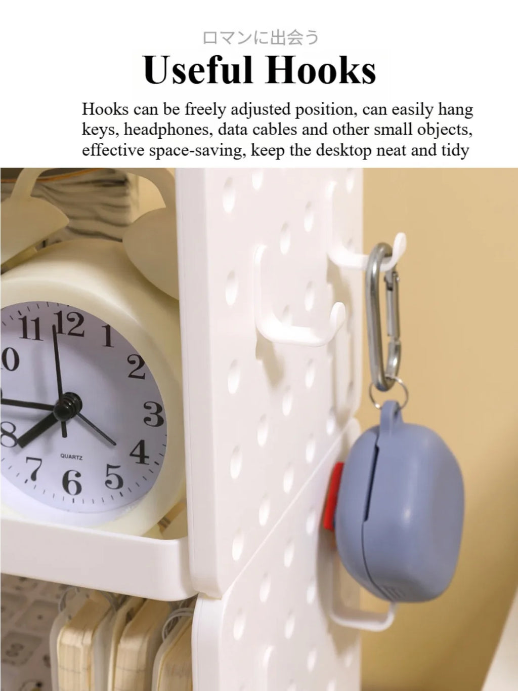 Multi-Tier Pegboard Desktop Organizer with Adjustable Hooks & Pen Holder for Home Office
