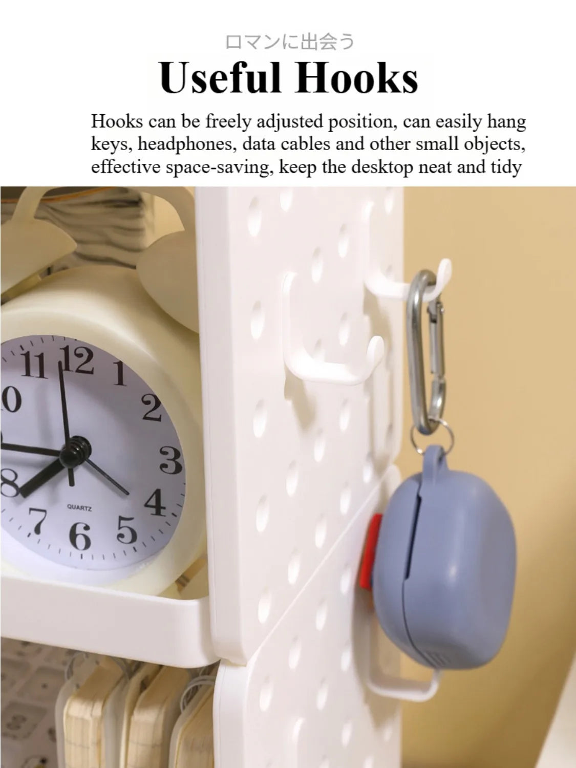 Multi-Tier Pegboard Desktop Organizer with Adjustable Hooks & Pen Holder for Home Office