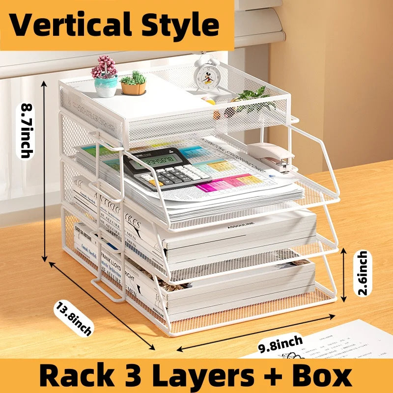 Mesh Metal Desk Organizer with Multi-Tier Paper Trays and Pen Holder