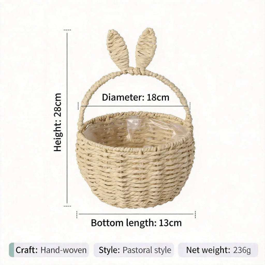 Bunny Ear Handled Woven Basket for Nursery, Easter, and Home Organization