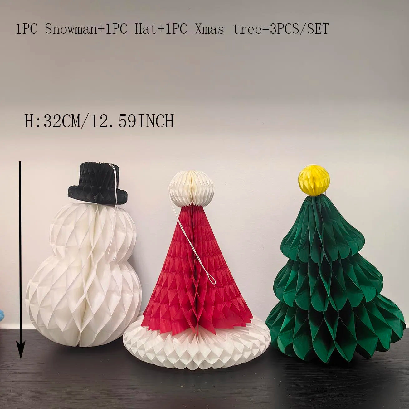 Festive Honeycomb Paper Tabletop Christmas Decorations – Set of 3