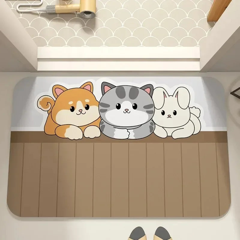 Cartoon Pets Non-Slip Doormat for Entryway, Kitchen, or Bathroom