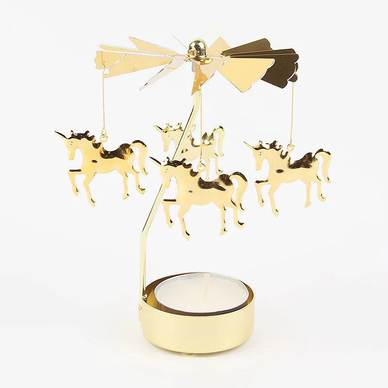 Spinning Metal Tealight Candle Holder with Rotating Charms for Cozy Home Decor & Festive Table Setting