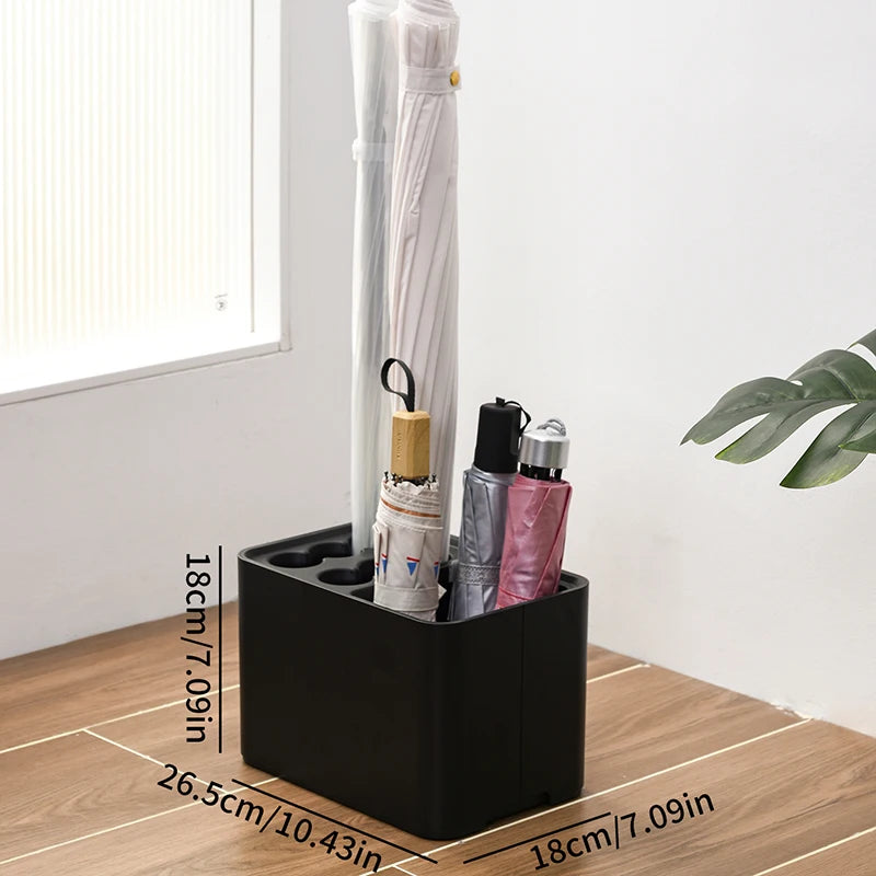 Corner Entryway Umbrella Stand with Drip Tray in Neutral Colors – Plastic Storage for Compact Spaces