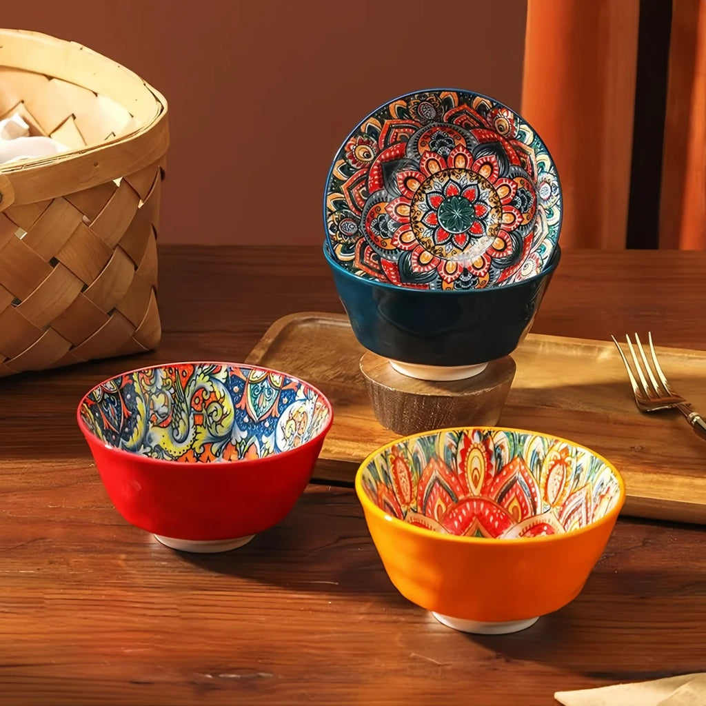 Arden Bohemian Porcelain Cereal and Soup Bowl Set – Floral Patterned Ceramic Bowls for Kitchen & Everyday Tabletop